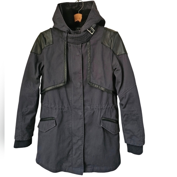 Maje black parka removable warm lining with the sherpa hood are removable sz 1 - Picture 1 of 11